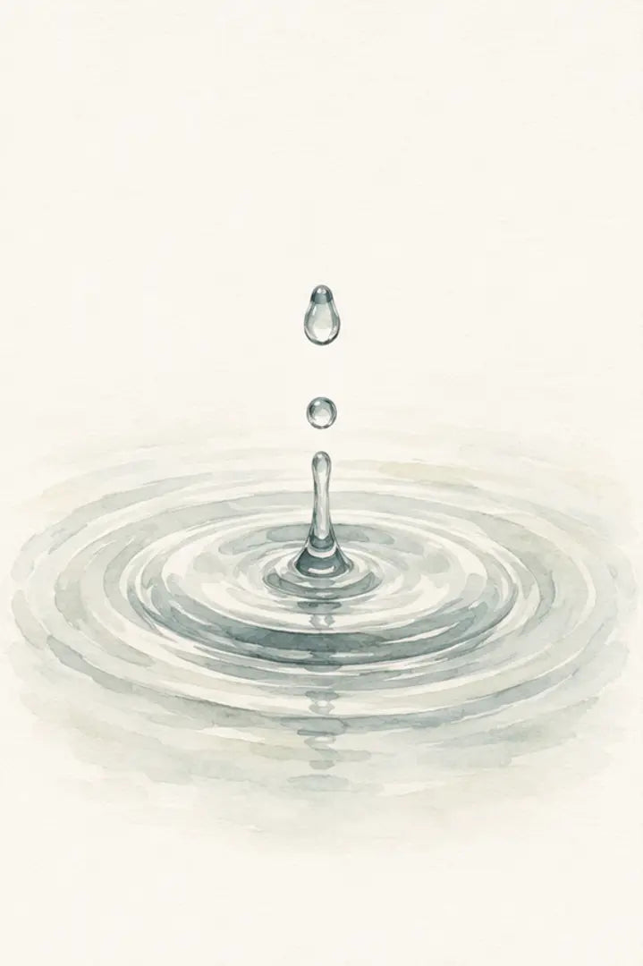 Gota de agua formando ondas suaves y concéntricas